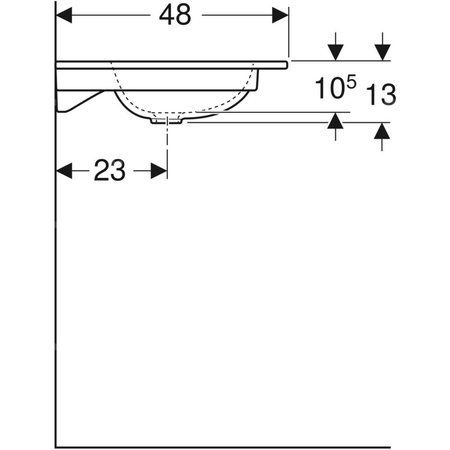 Umywalka GEBERIT iCon 2-stanowiskowa prostokątna, biała, 1200mm, otwór na baterię na środku (x2), nakładany od góry, bez odpływu przelewowego, półka od ściany