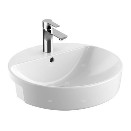 Umywalka GEBERIT Variform okrągła, biała / KeraTect, 500mm, otwór na baterię na środku, wpuszczana w blat, z odpływem przelewowym, półka od ściany