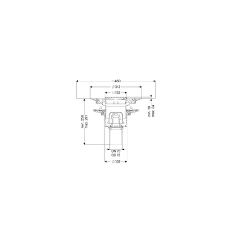 Wpust KESSEL Ecoguss z 1 przyłączem DN 70, odpływ pionowy, kratka 120x120mm stal nierdzewna