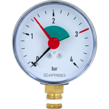 Manometr z rurką Bourdona AFRISO HZ grzewczy 0/4 bar G3/8B radialne fi 63 mm, kl. 2.5%