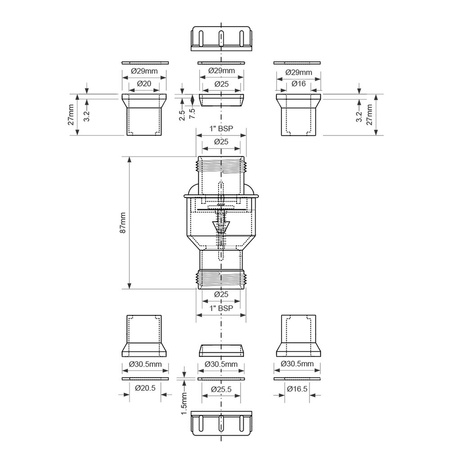 Zawór membranowy mufowy zwrotny o średnicy 22x22mm