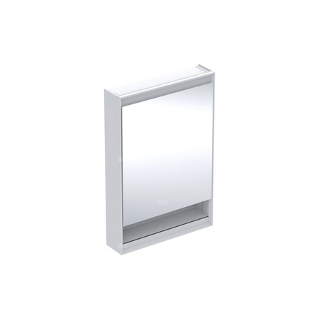 Szafka z lustrem Geberit ONE z wnęką i ComfortLight, z jednymi drzwiami, montaż natynkowy, wysokość 90 cm: B=60cm, Biały / Aluminium malowane proszkowo, Drzwi=Zawias po prawej