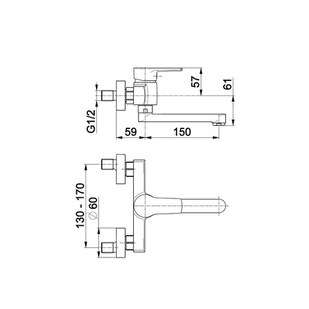 Bateria umywalkowa ścienna KFA Armatura SELEN, chrom, montaż natynkowa