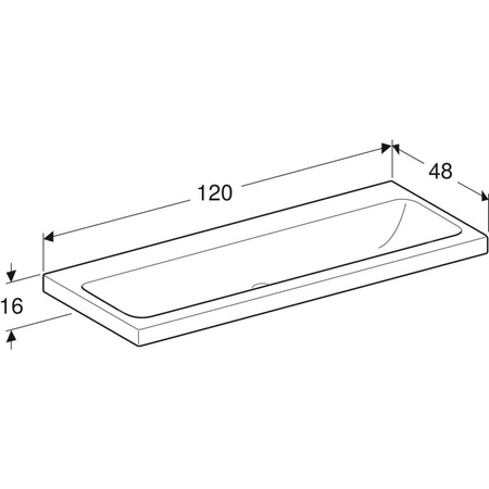 Umywalka GEBERIT iCon Light 2-stanowiskowa prostokątna, biała, 1200mm, bez otworu na baterię, bez odpływu przelewowego, półka od ściany