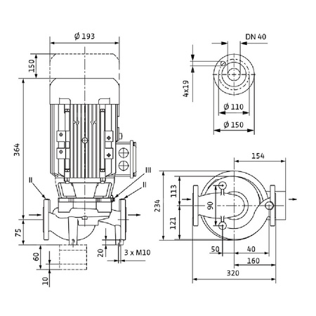 Pompa obiegowa WILO VeroLine-IPL 40/130-2,2/2-IE3 typu in-line z silnikiem znormalizowanym 50 Hz, moc silnika 2.2kW 4.5 A 2900 obr/min, wlot Kołnierz DN 40