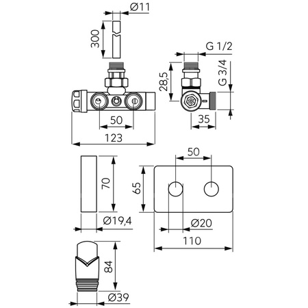 Zestaw zaworu termostatycznego zespolonego kątowego z rurką zanurzeniową, z nastawą wstępną, antracyt