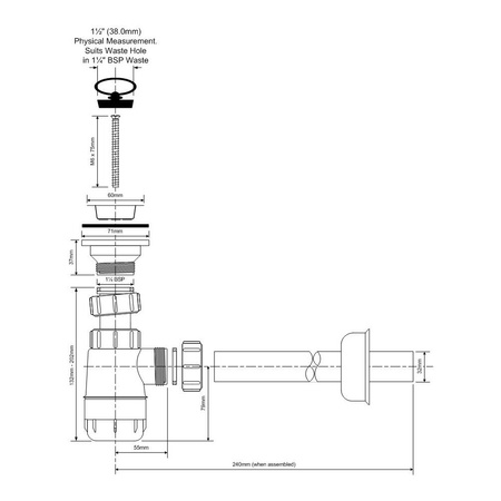 Butelkowy niski MCALPINE HC1L pp biały 32 + korek spustowy (rozmiar 1 1/4'')