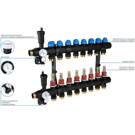 Rozdzielacz do ogrzewania podłogowego AFRISO ProCalida EF1 8-obieg. poliamid GZ 1'' x euroconus 3/4''