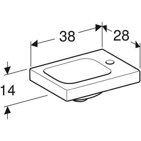 Umywalka GEBERIT iCon Light prostokątna, biała, 380mm, otwór na baterię z prawej, bez odpływu przelewowego, półka z prawej