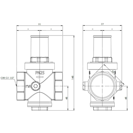 Regulator ciśnienia wody AFRISO BPR 405 mosiądz, GW 1 1/2'', 25 bar