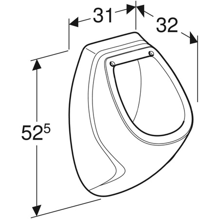 Pisuar Geberit Corso do pokrywy, dopływ z tyłu, odpływ do tyłu: T=32cm, Odpływ=Do tyłu, Dopływ=Z tyłu, Biały