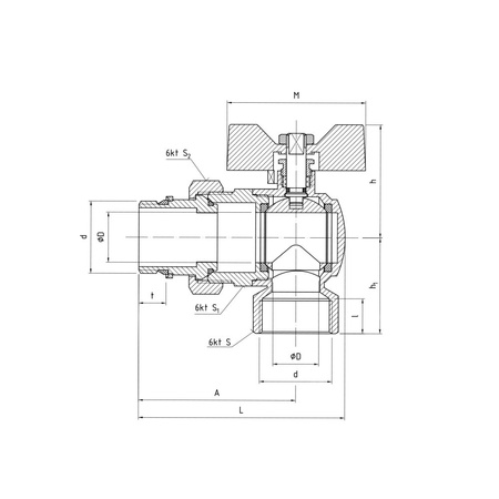 Zawór kulowy PERFEXIM PHA-010A mosiądz niklowany, PN30 1'' GZ x GW kątowy, uchwyt: motylek (czerwony)
