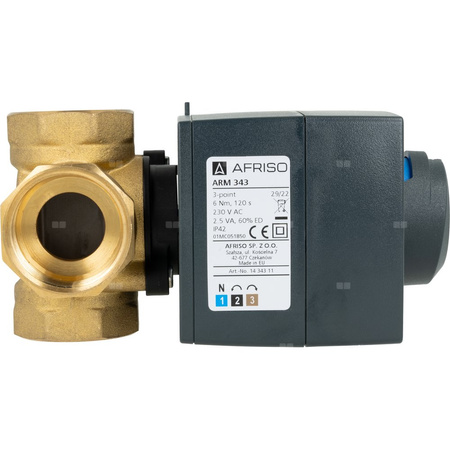 Zestaw regulacyjny ProClick: 4-drogowy obrotowy zawór mieszający ARV 485 ProClick, DN32, Rp1 1/4'', Kvs 18 m3/h + siłownik elektryczny ARM 343 ProClick