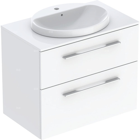 Geberit Selnova Square Zestaw szafki z blatem pod umywalkę, B79.1cm, H70.3cm, T50.2cm, z dwiema szufladami, biały, z umywalką wpuszczaną w blat, z przelewem, z otworem na baterię