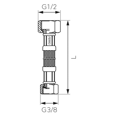 Wąż przyłączeniowy elastyczny FERRO z oplotem (stal), GW x GW, 1/2'' x 3/8'', długość 20 mm