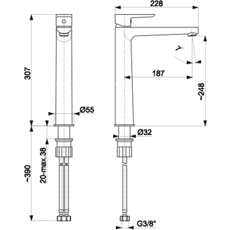 Bateria umywalkowa stojąca nablatowa KFA Armatura NARVA click clack, czarny, montaż blat / otwór na baterię