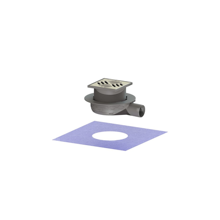 Wpust KESSEL Ultraflat 54 z 1 przyłączem DN 50, odpływ poziomy (zdejmowany), kratka 120x120mm stal nierdzewna