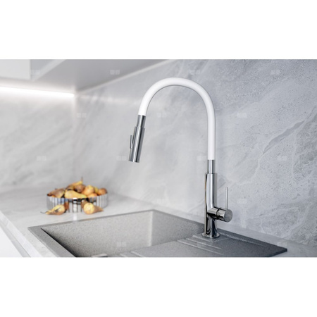 Bateria zlewozmywakowa FERRO ZUMBA SLIM 2F, kolor chrom, biała elastyczna wylewka 2f