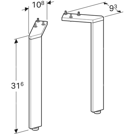 Zestaw nóg Geberit, wąskie (2 szt.): H=31.6cm, Chrom błyszczący