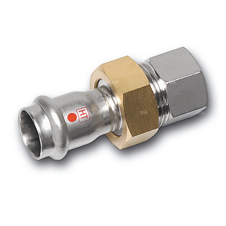 Śrubunek SANHA NiroTherm Industry z uszczelką i nakrętką z mosiądzu trzyczęściowy, stal nierdzewna, 54 mm x 2'' (zw x GW)