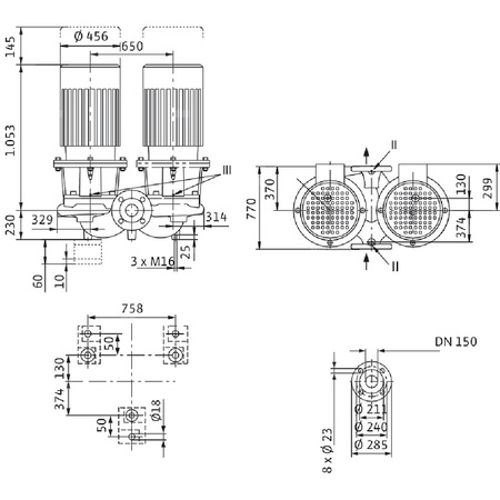 Pompa obiegowa WILO CronoTwin-DL 150/325-37/4-S1 typu in-line z silnikiem znormalizowanym 50 Hz, moc silnika 37kW 71.3 A 1450 obr/min, wlot Kołnierz DN 150