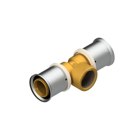 Trójnik QIK Zaprasowywany XPRT mosiądz 40 mm x 1'' x 40 mm (złącze zaprasowywane x GW x złącze zaprasowywane)