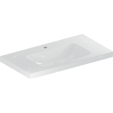 Umywalka GEBERIT iCon Light prostokątna, biała / KeraTect, 900mm, otwór na baterię na środku, bez odpływu przelewowego, półki z obu stron