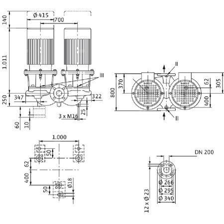 Pompa obiegowa WILO CronoTwin-DL 200/270-30/4-S1 typu in-line z silnikiem znormalizowanym 50 Hz, moc silnika 30kW 54.3 A 1450 obr/min, wlot Kołnierz DN 200