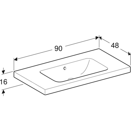 Umywalka GEBERIT iCon Light prostokątna, biała, 900mm, bez otworu na baterię, z odpływem przelewowym, półki z obu stron