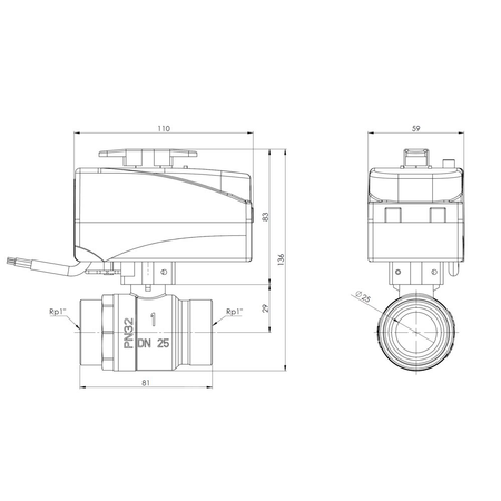 Zawór wodny AFRISO BEV 24 V AC GW 1'' x GW 1''