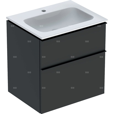Zestaw umywalki meblowej Geberit iCon slim rim, z szafką pod umywalkę, z dwoma szufladami i zestawem odpływowo-przelewowym do umywalki: B=60cm, Umywalka: biały, Korpus i front: lava / lakierowany matowy, Uchwyt: lava / malowany proszkowo, matowy