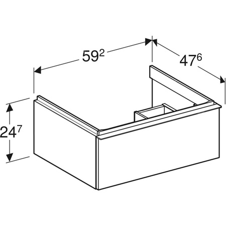 Szafka pod umywalkę Geberit iCon, z jedną szufladą: Szerokość umywalki=60cm, Korpus i front: dąb / melaminowa struktura drewna, Uchwyt: lava / malowany proszkowo, matowy