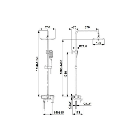 Zestaw natryskowy przesuwny KFA Armatura LOGON + skł. wylewka chrom, wąż 1500 mm, z deszczownicą