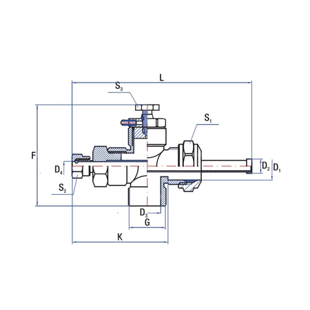 Złącze krzyżowe RUMET z tuleją zanurzeniową Mosiądz 22 mm x 22 mm