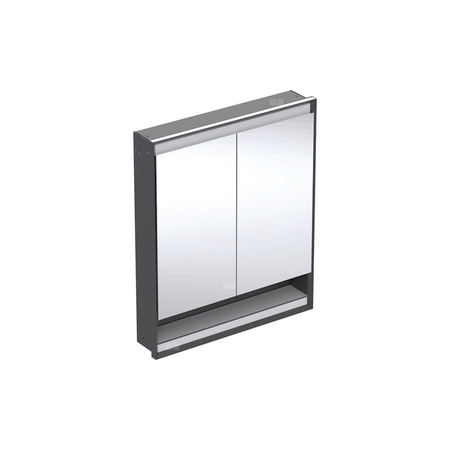 Szafka z lustrem Geberit ONE z wnęką i ComfortLight, z dwoma drzwiami, montaż podtynkowy, wysokość 90 cm: B=75cm, Czarny mat / Aluminium malowane proszkowo