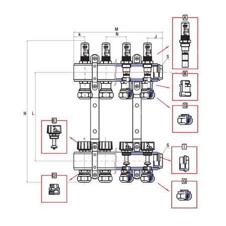Rozdzielacz ogrzewania RUMET 70E 13 obwodowy