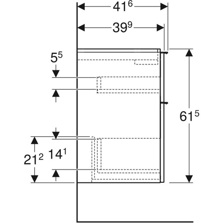 Szafka pod umywalkę Geberit iCon, z dwoma szufladami, krótka: Szerokość umywalki=60cm, Korpus i front: biały / lakierowany matowy, Uchwyt: biały / powlekany proszkowo, matowy
