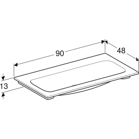 Umywalka GEBERIT iCon prostokątna, biała, 900mm, bez otworu na baterię, nakładany od góry, bez odpływu przelewowego, półka od ściany