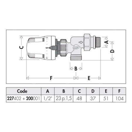Kątowy zawór grzejnikowy do rur miedzianych oraz z tworzyw sztucznych 1/2" 23 p.1,5