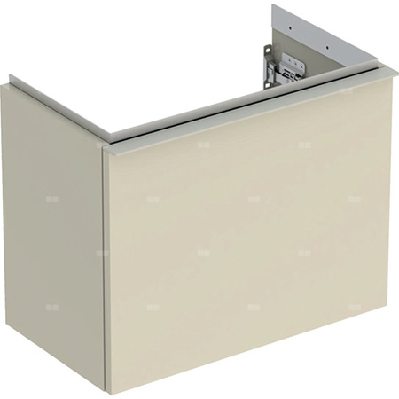Szafka pod małą umywalkę Geberit iCon, z jedną szufladą: Szerokość umywalki=53cm, H=41.5cm, Korpus i front: szary piaskowy / lakierowany, wysoki połysk, Uchwyt: szary piaskowy / malowany proszkowo, matowy