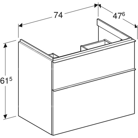 Szafka pod umywalkę Geberit iCon, z dwoma szufladami: Szerokość umywalki=75cm, Korpus i front: szary piaskowy / lakierowany, wysoki połysk, Uchwyt: szary piaskowy / malowany proszkowo, matowy