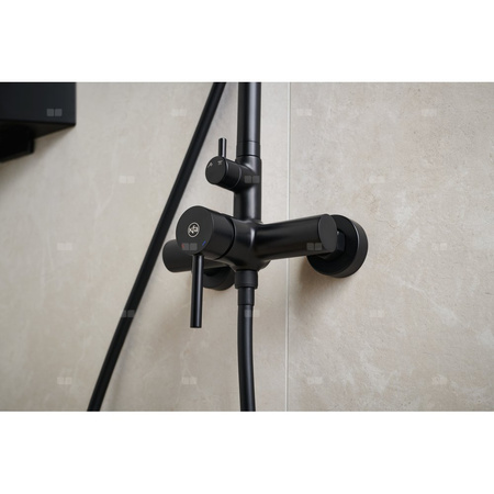 Deszczownia MOZA z baterią natryskową ścienną, black