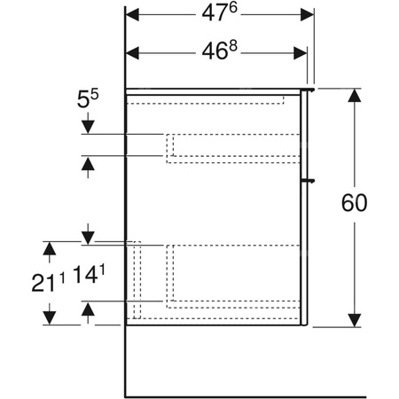 Boczna szafka Geberit iCon, z dwoma szufladami: H=60cm, Korpus i front: lava / lakierowany matowy, Uchwyt: lava / malowany proszkowo, matowy