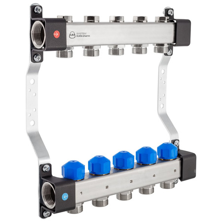 Rozdzielacz InoxFlow z zaworami do siłowników i zaworami regulacyjnymi (seria UVS) - 2 obwody