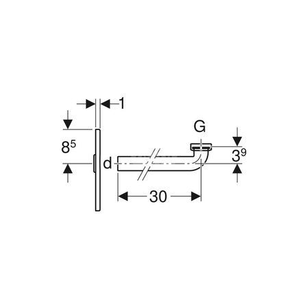 Króciec podłączeniowy syfonu podtynkowego do umywalek