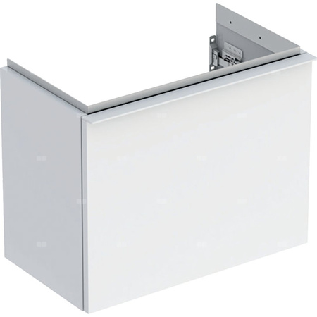 Szafka pod małą umywalkę Geberit iCon, z jedną szufladą: Szerokość umywalki=53cm, H=41.5cm, Korpus i front: biały / lakierowany na wysoki połysk, Uchwyt: biały / powlekany proszkowo, matowy
