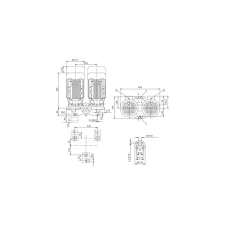 Pompa obiegowa WILO VeroTwin-DPL 50/140-3/2-IE3 typu in-line z silnikiem znormalizowanym 50 Hz, moc silnika 3kW 6.15 A 2900 obr/min, wlot Kołnierz DN 50