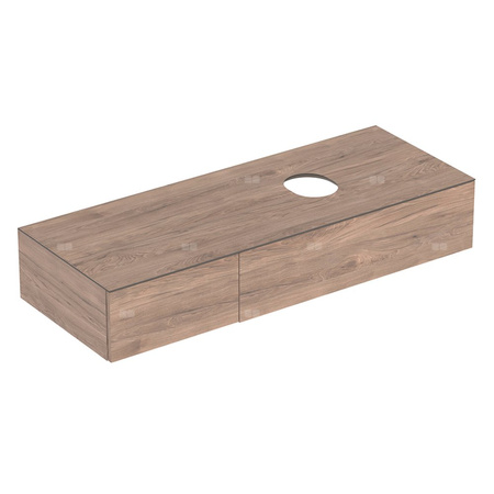 Geberit Variform Szafka pod umywalkę stawianą na blat, B135cm, H23.5cm, T51cm, z dwoma szufladami, powierzchnią odkładczą i syfonem, orzech włoski hickory, z powłoką melaminową, matowa