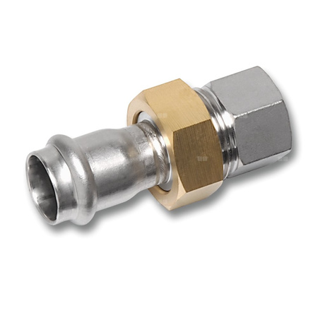 Śrubunek SANHA NiroSan Press z uszczelką i nakrętką z mosiądzu trzyczęściowy, stal nierdzewna, 22 mm x 1'' (zw x GW)