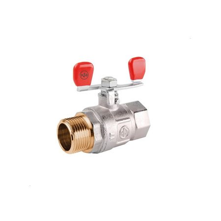 Zawór kulowy KFA Armatura mosiądz, PN 20 1/2'' GW x GZ, uchwyt: motylek